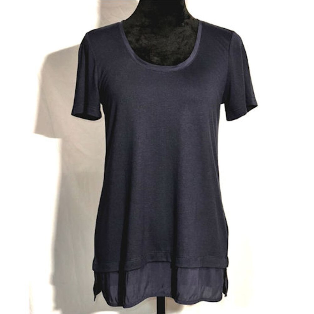 Stylus Navy Blue Top, Sheer Bottom, Size Small
